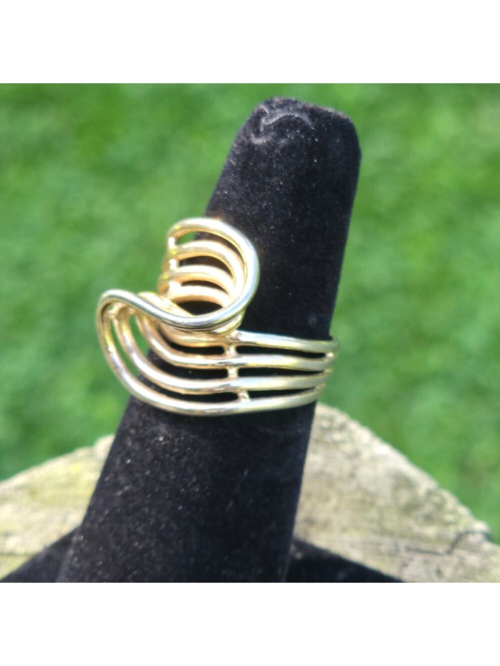 Vintage Modernist ring Joseph Esposito 14KGE waved large statement Jewelry sz 7